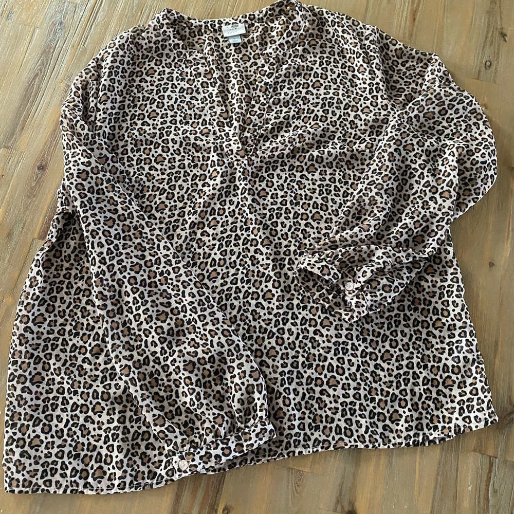 A New Day, leopard print, sheer blouse, L